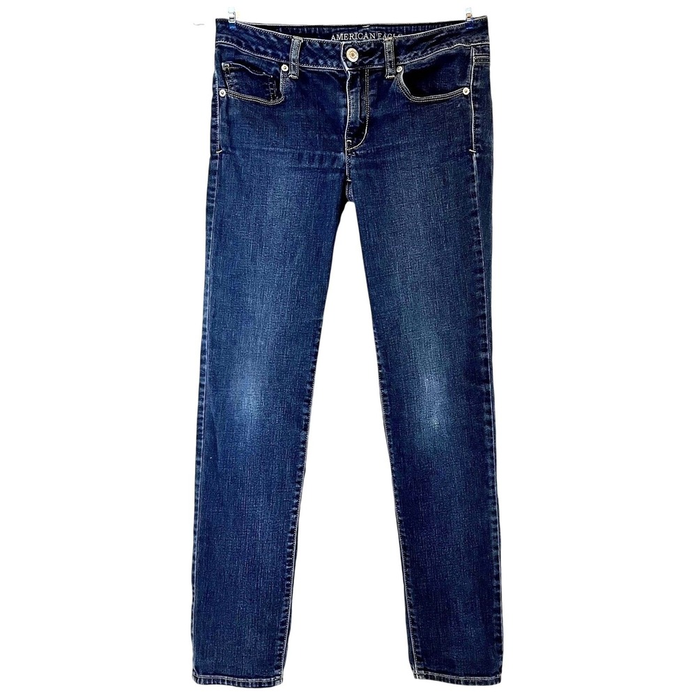 American Eagle Womens Stretch Skinny Jeans Low Rise Blue Denim Dark Wash 6